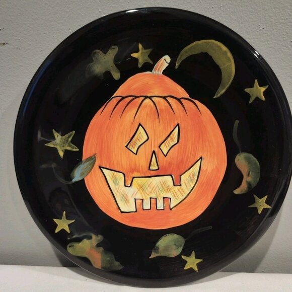 Certified International Susan Winget Halloween Pumpkin Dessert/Pie Plate 8-3/8” - Picture 1 of 3